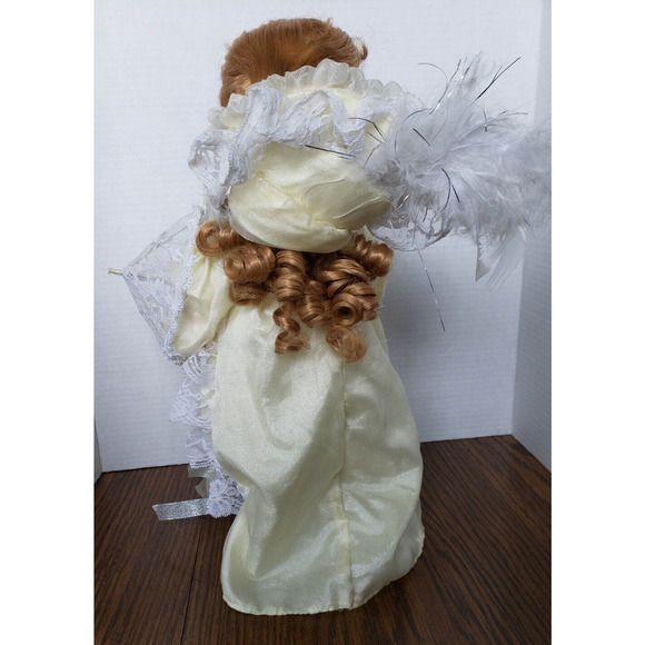 Red Haired Girl in Yellow Southern Dress With Parasol 16 Inch Porcelain Doll - Picture 4 of 9